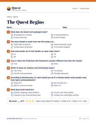 Preview of the quiz printout for Stop 1