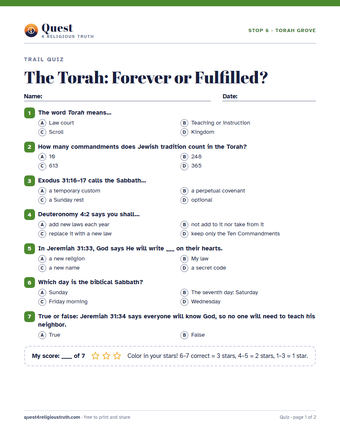 Preview of the quiz printout for Stop 6